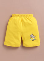 LIL KNOTS Printed Pure Cotton Boy Round Neck Top Bottom Set Yellow/Yellow