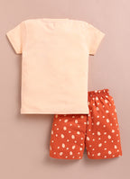 LIL KNOTS Printed Pure Cotton Boy Round Neck Top Bottom Set Green/Green, Peach/Rust