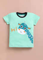 LIL KNOTS Printed Pure Cotton Boy Round Neck Top Bottom Set Green/Green, Peach/Rust