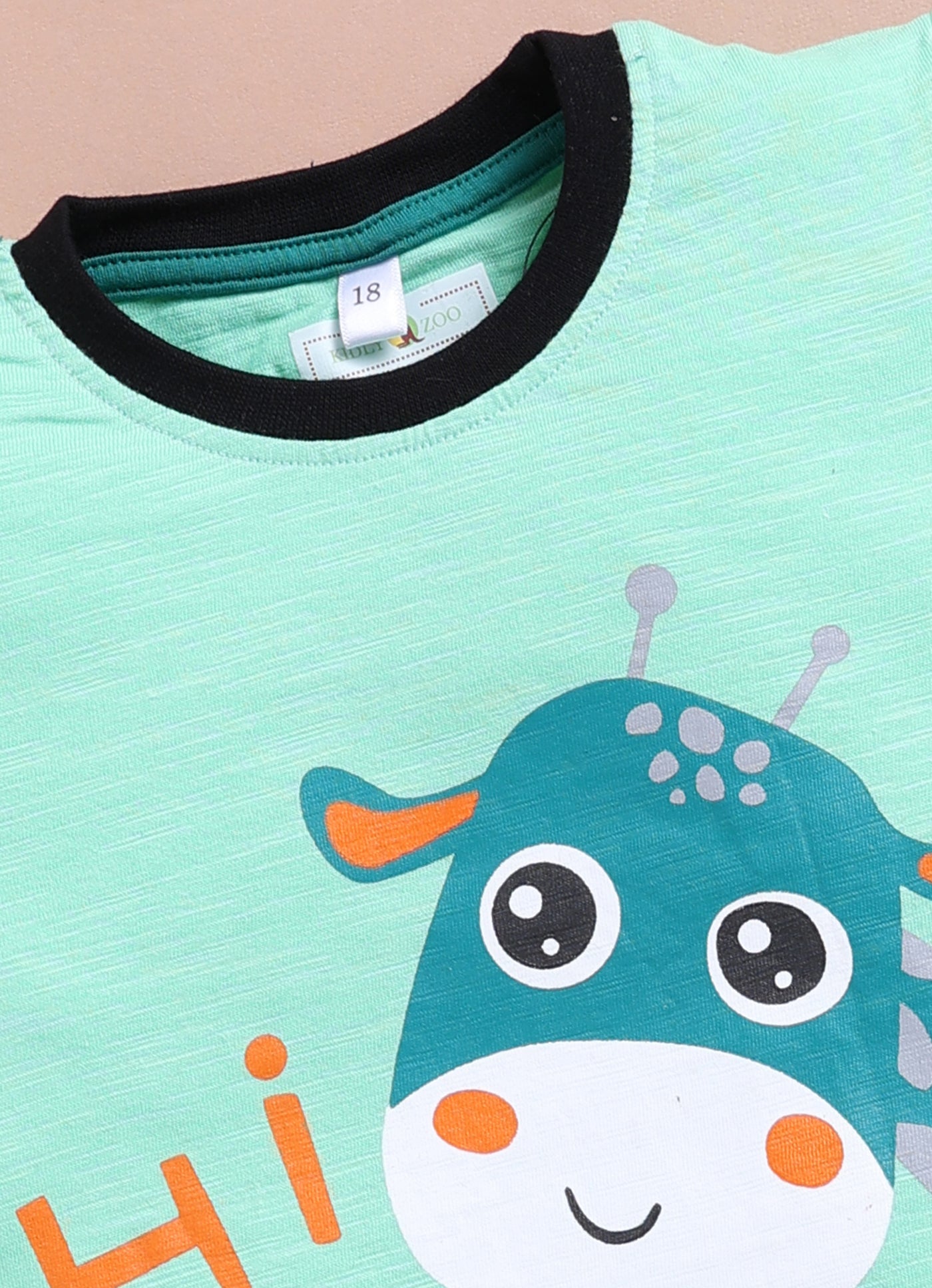 LIL KNOTS Printed Pure Cotton Boy Round Neck Top Bottom Set Green/Green, Peach/Rust