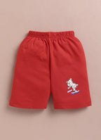LIL KNOTS Printed Pure Cotton Boy Round Neck Top Bottom Set Red/Red