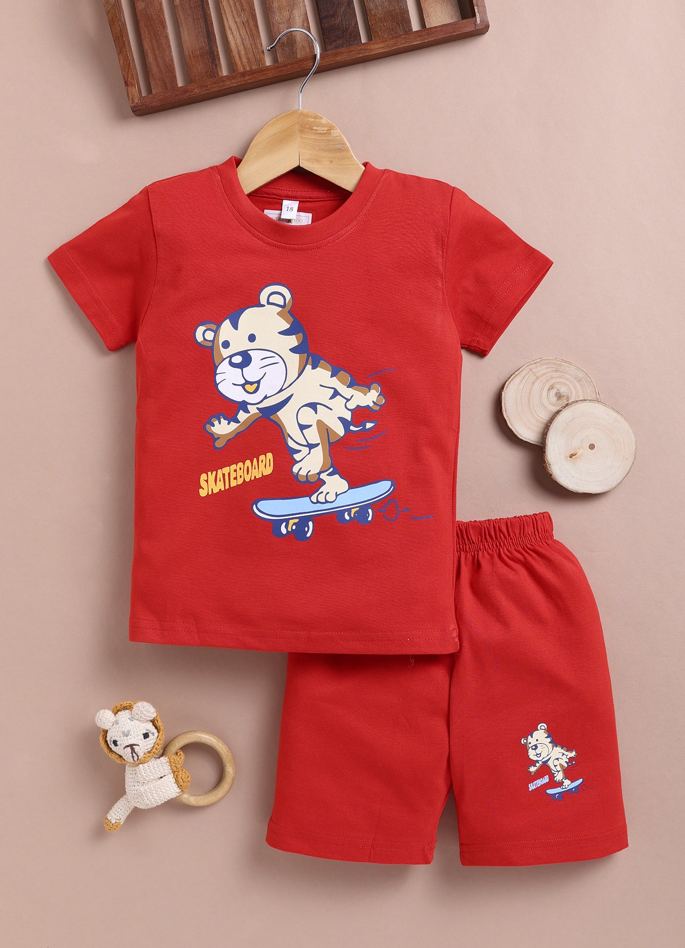 LIL KNOTS Printed Pure Cotton Boy Round Neck Top Bottom Set