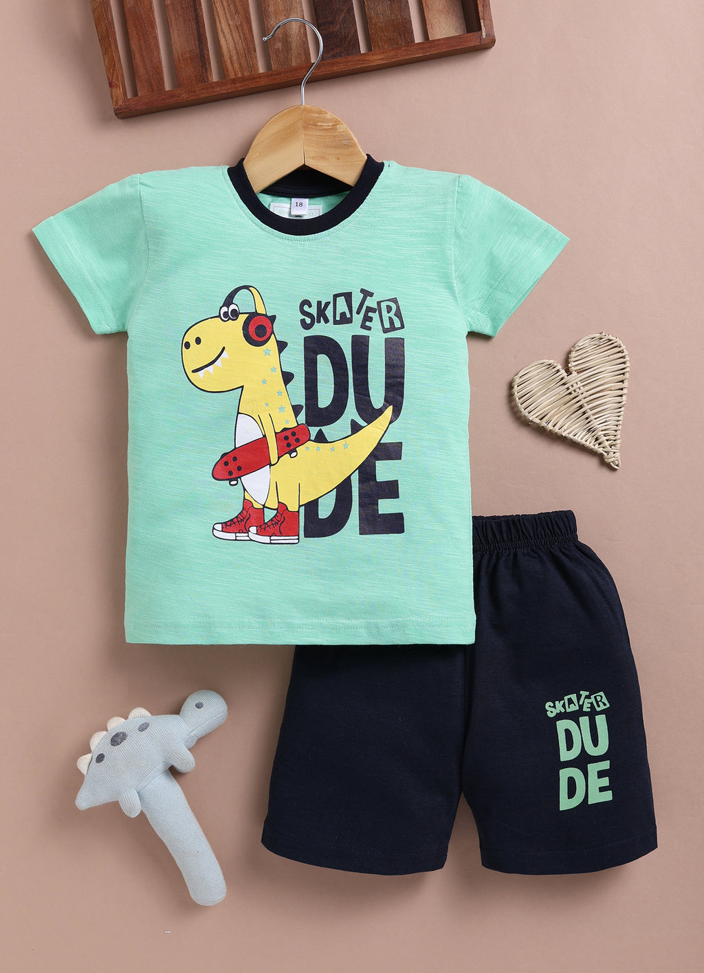 LIL KNOTS Printed Pure Cotton Boy Round Neck Top Bottom Set
