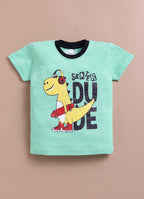 LIL KNOTS Printed Pure Cotton Boy Round Neck Top Bottom Set L.Yellow/Black,L.Green/Black
