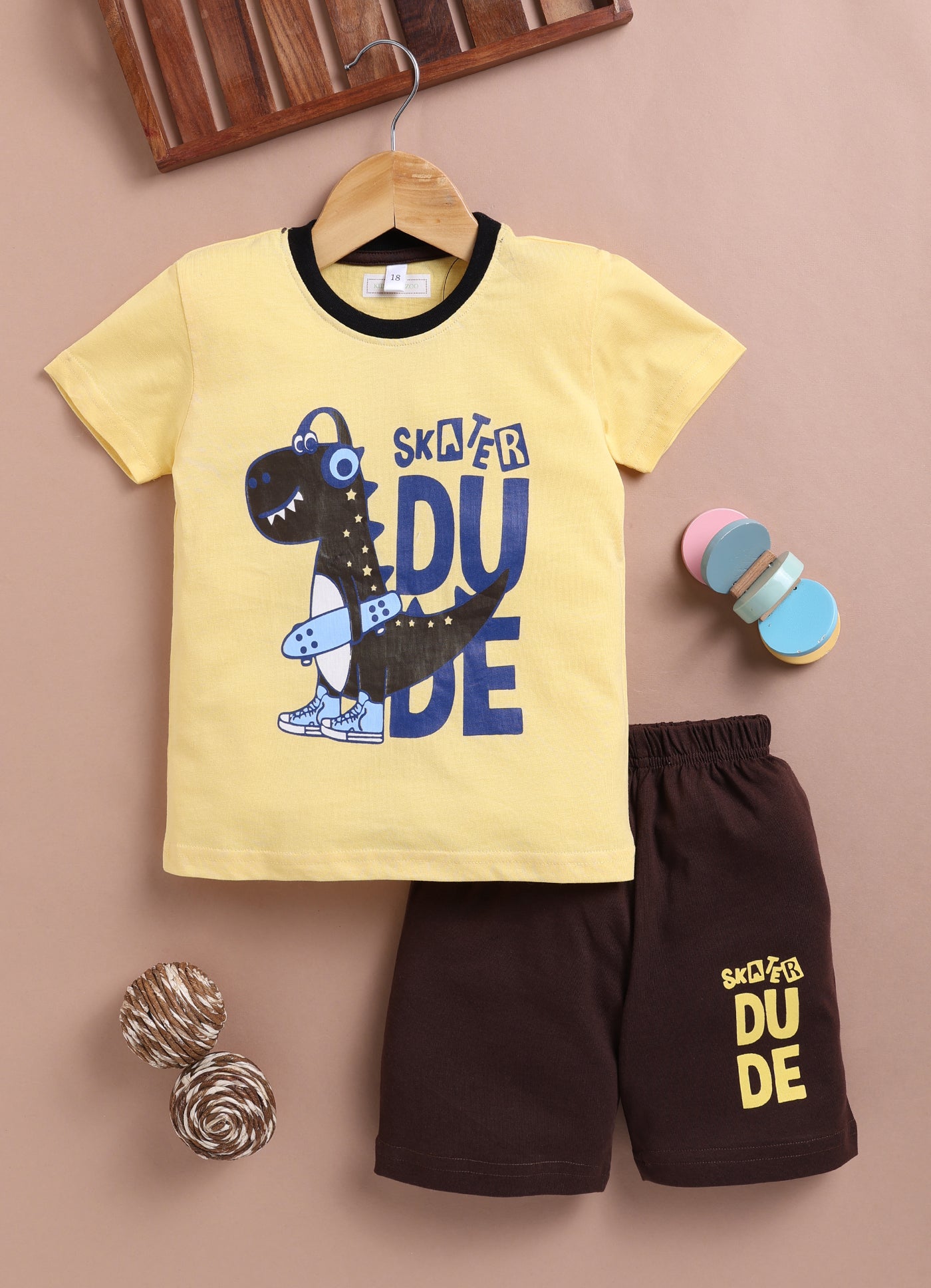 LIL KNOTS Printed Pure Cotton Boy Round Neck Top Bottom Set