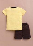 LIL KNOTS Printed Pure Cotton Boy Round Neck Top Bottom Set L.Yellow/Black,L.Green/Black