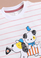 LIL KNOTS Printed Pure Cotton Boy Round Neck Top Bottom Set White/Piyazi, White/Olive