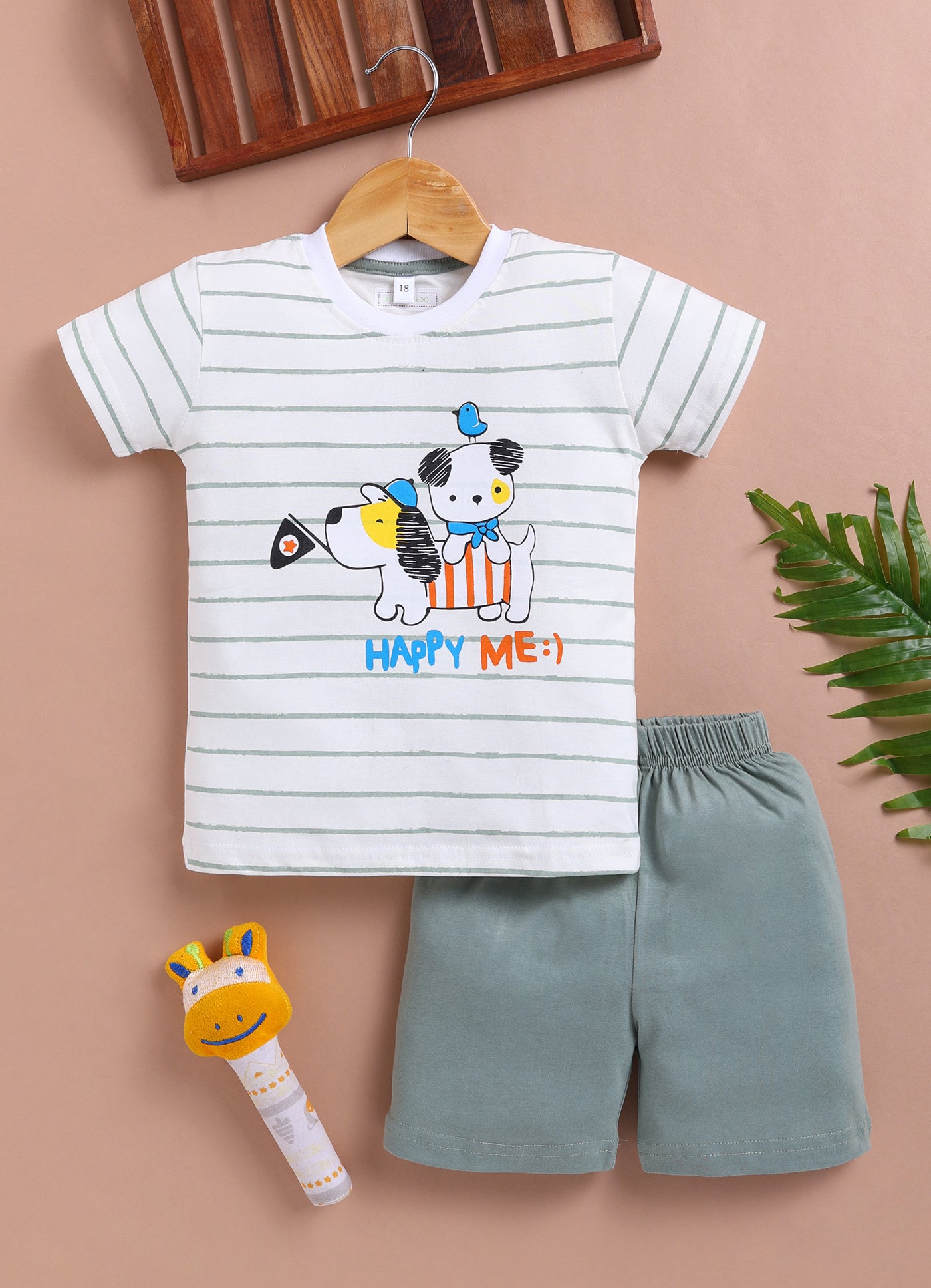 LIL KNOTS Printed Pure Cotton Boy Round Neck Top Bottom Set