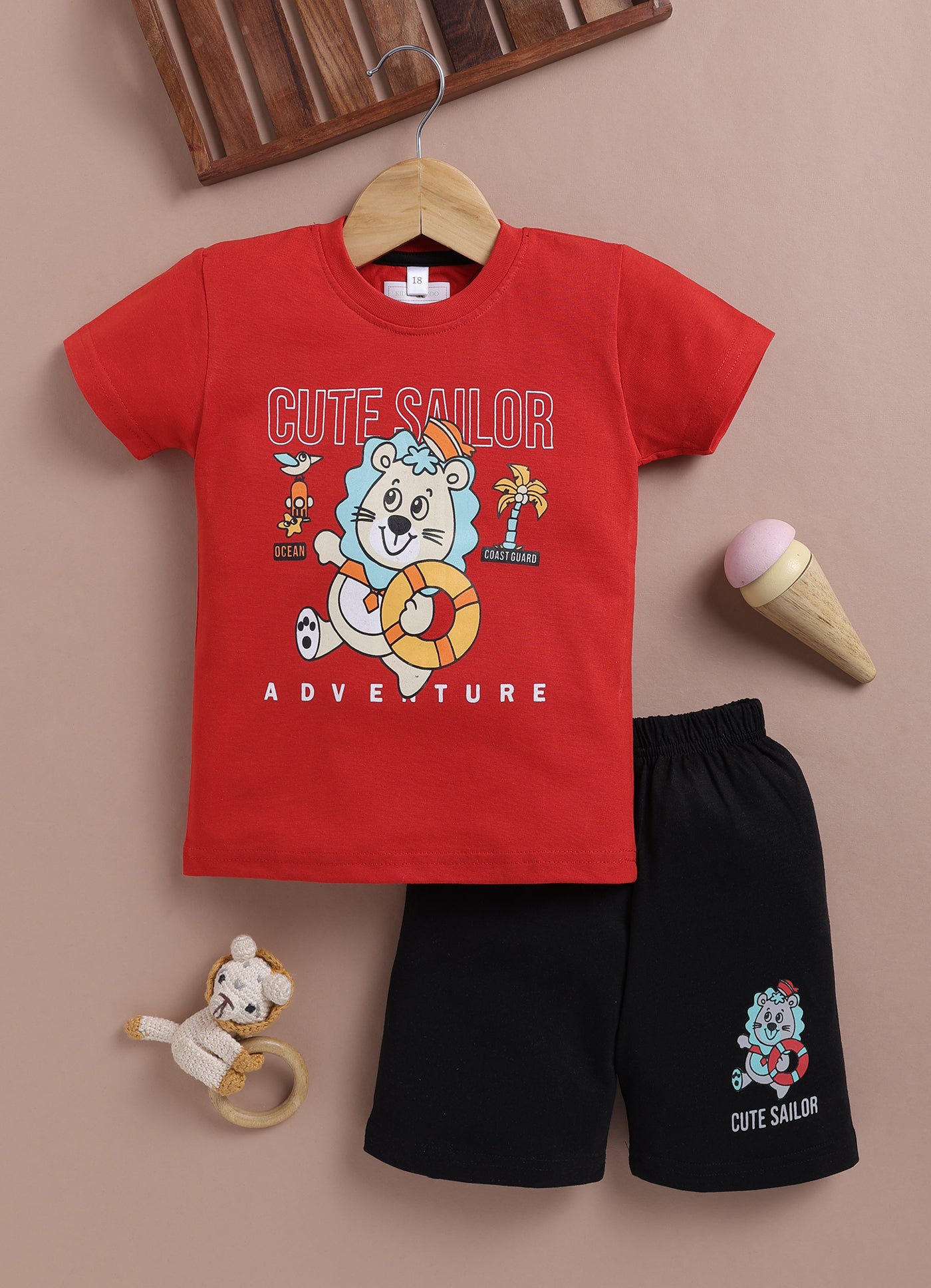 LIL KNOTS Printed Pure Cotton Boy Round Neck Top Bottom Set