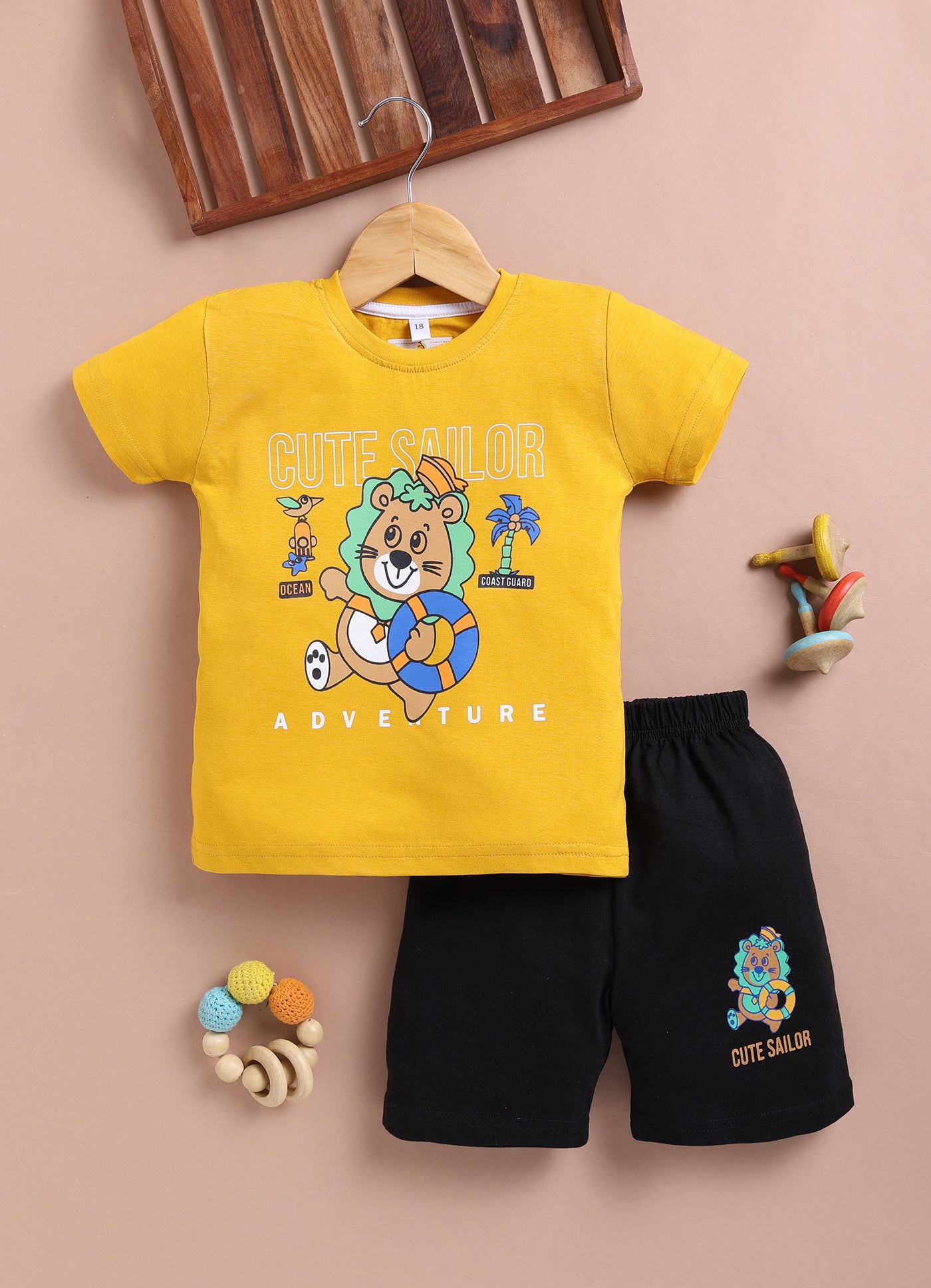 LIL KNOTS Printed Pure Cotton Boy Round Neck Top Bottom Set