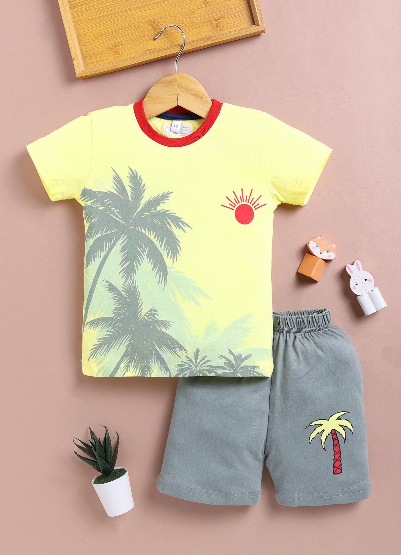 LIL KNOTS Printed Pure Cotton Boy Round Neck Top Bottom Set