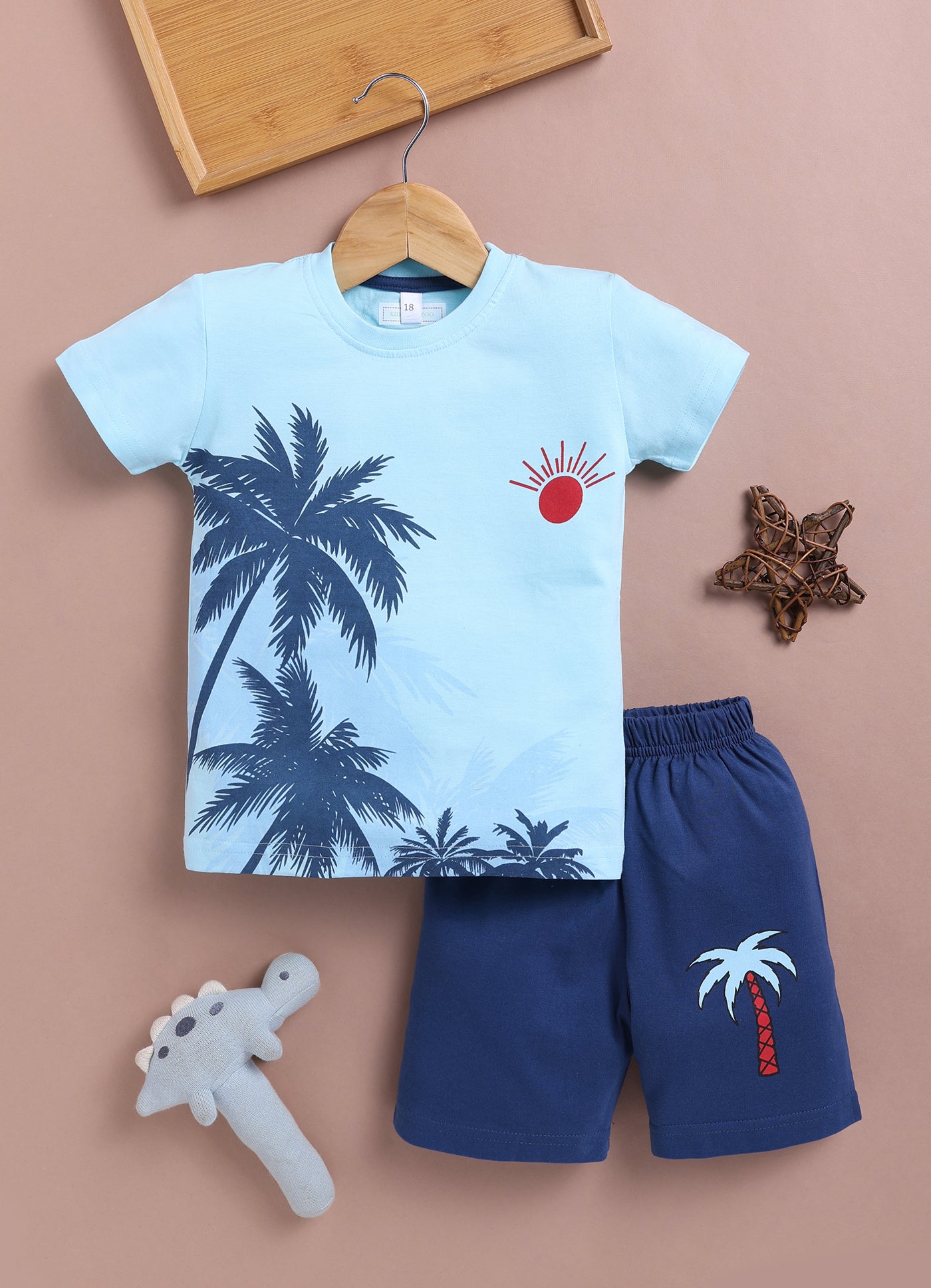 LIL KNOTS Printed Pure Cotton Boy Round Neck Top Bottom Set