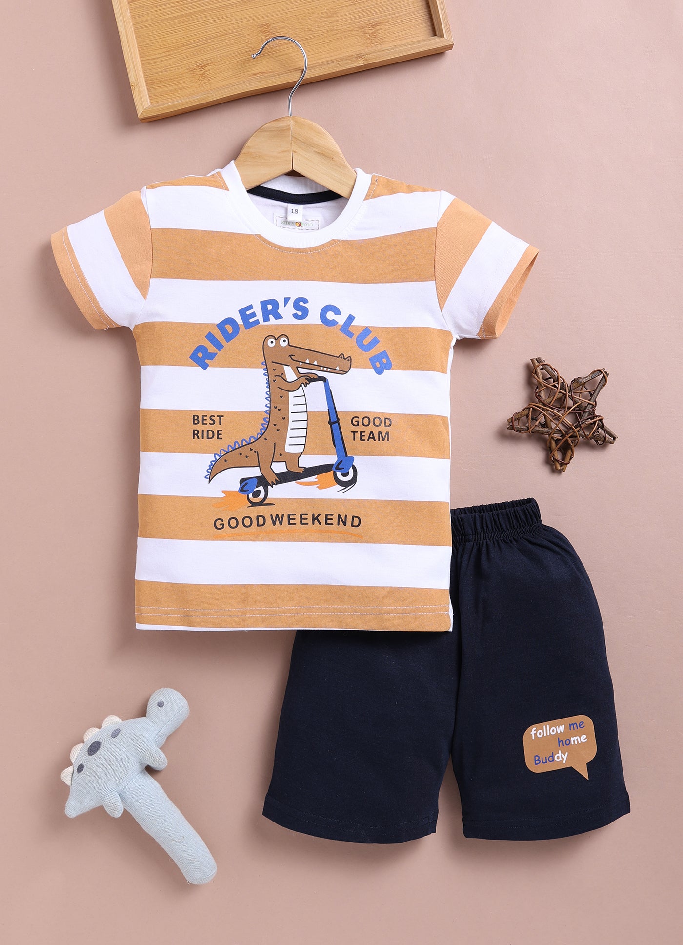 LIL KNOTS Printed Pure Cotton Boy Round Neck Top Bottom Set