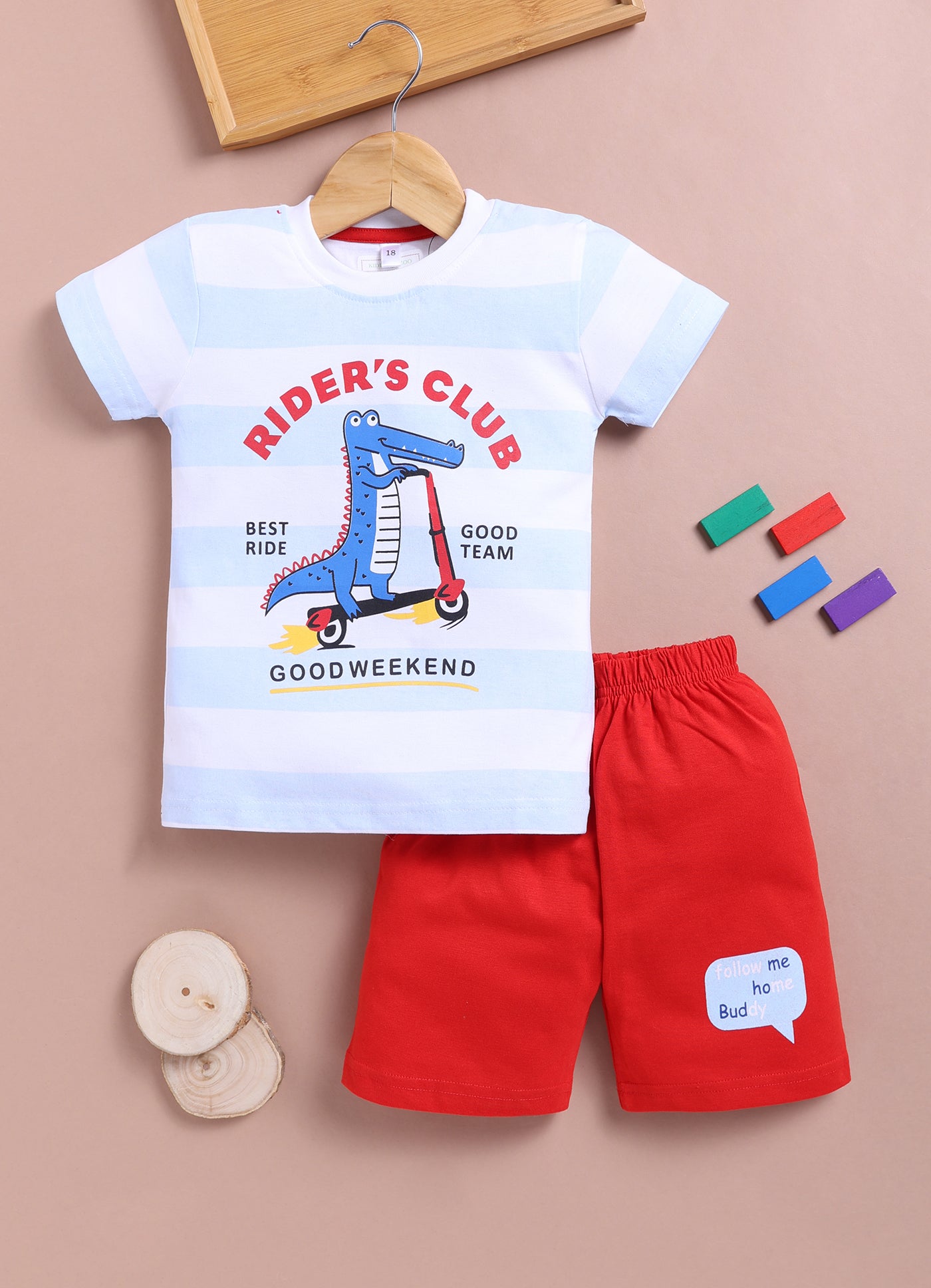 LIL KNOTS Printed Pure Cotton Boy Round Neck Top Bottom Set