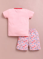 LIL KNOTS Printed Pure Cotton Boy Round Neck Top Bottom Set PINK, Sky Blue