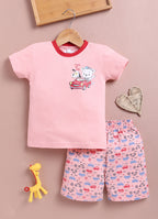 LIL KNOTS Printed Pure Cotton Boy Round Neck Top Bottom Set PINK, Sky Blue