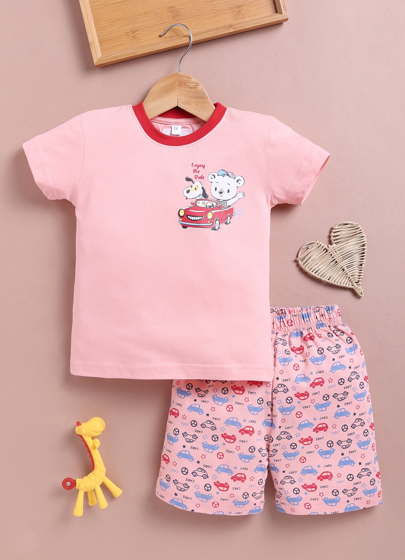LIL KNOTS Printed Pure Cotton Boy Round Neck Top Bottom Set