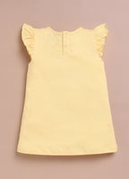 LIL KNOTS Printed Pure Cotton Girl Round Neck Frock Yellow