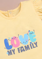 LIL KNOTS Printed Pure Cotton Girl Round Neck Frock Yellow