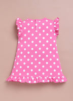 LIL KNOTS Printed Pure Cotton Girl Round Neck Frock Pink