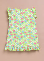 LIL KNOTS Printed Pure Cotton Girl Round Neck Frock Green