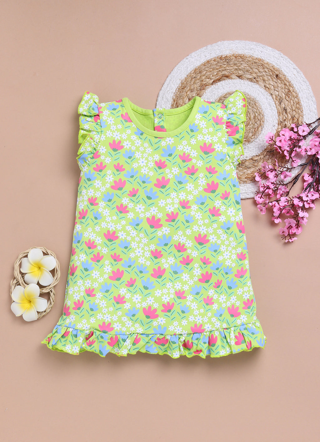 LIL KNOTS Printed Pure Cotton Girl Round Neck Frock