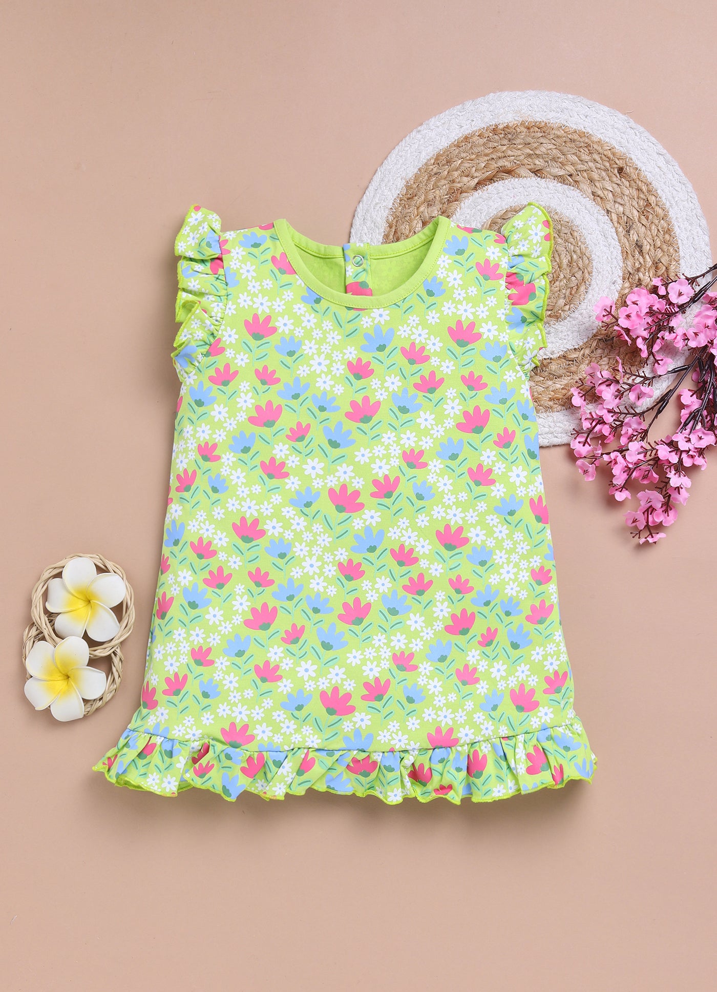 LIL KNOTS Printed Pure Cotton Girl Round Neck Frock