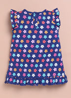 LIL KNOTS Printed Pure Cotton Girl Round Neck Frock Navy Blue