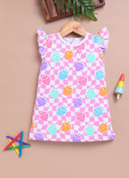 LIL KNOTS Printed Pure Cotton Girl Round Neck Frock White