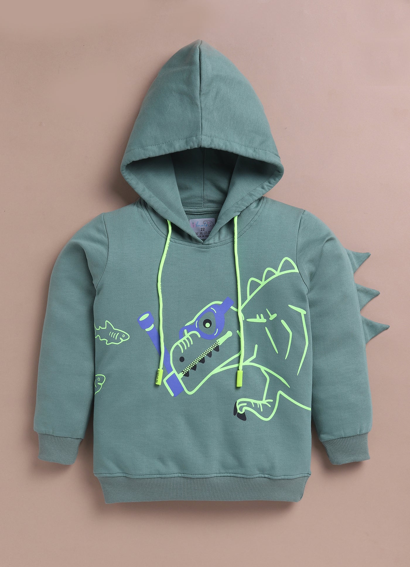 LIL KNOTS Printed Pure Cotton Boy Round Neck Hoodie