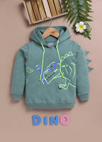 LIL KNOTS Printed Pure Cotton Boy Round Neck Hoodie Green