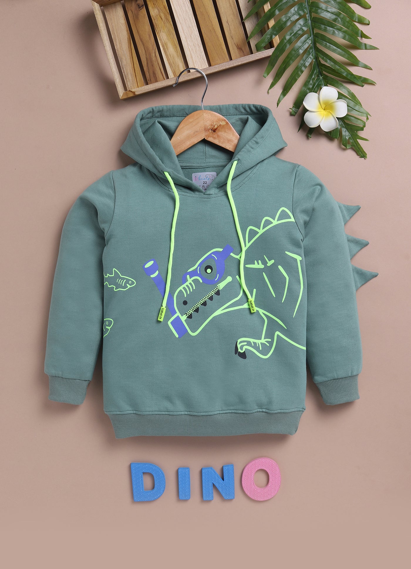 LIL KNOTS Printed Pure Cotton Boy Round Neck Hoodie