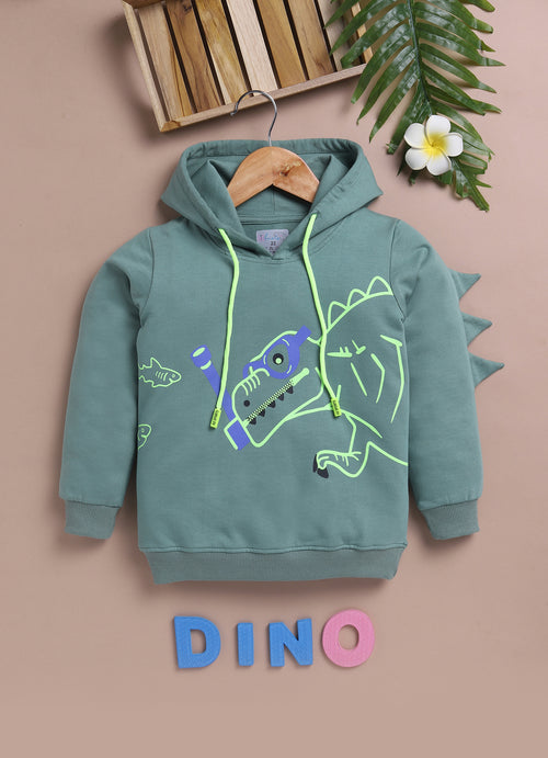 LIL KNOTS Printed Pure Cotton Boy Round Neck Hoodie