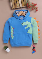 LIL KNOTS Printed Pure Cotton Boy Round Neck Hoodie Royal Blue