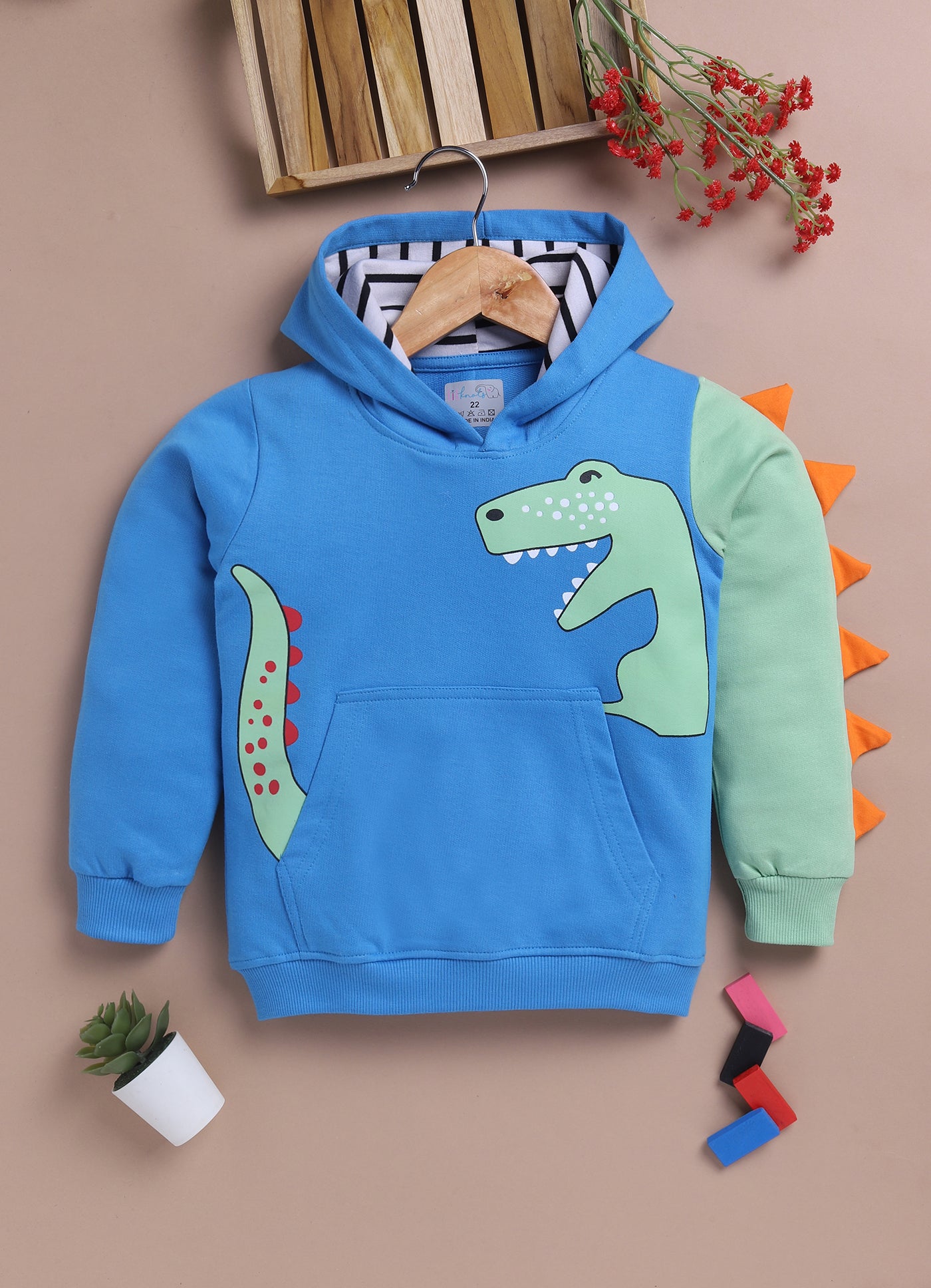 LIL KNOTS Printed Pure Cotton Boy Round Neck Hoodie