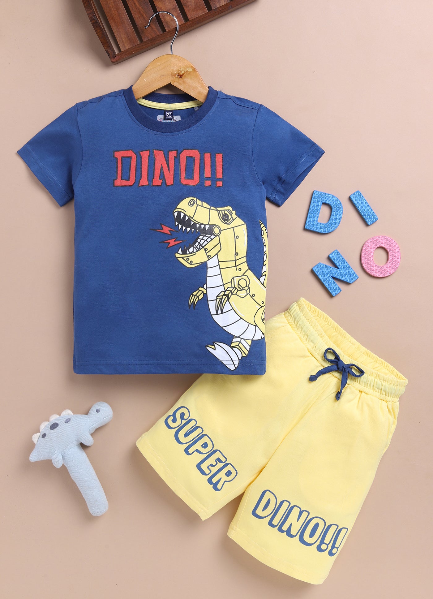 LIL KNOTS Printed Pure Cotton Boy Round Neck Top Bottom Set