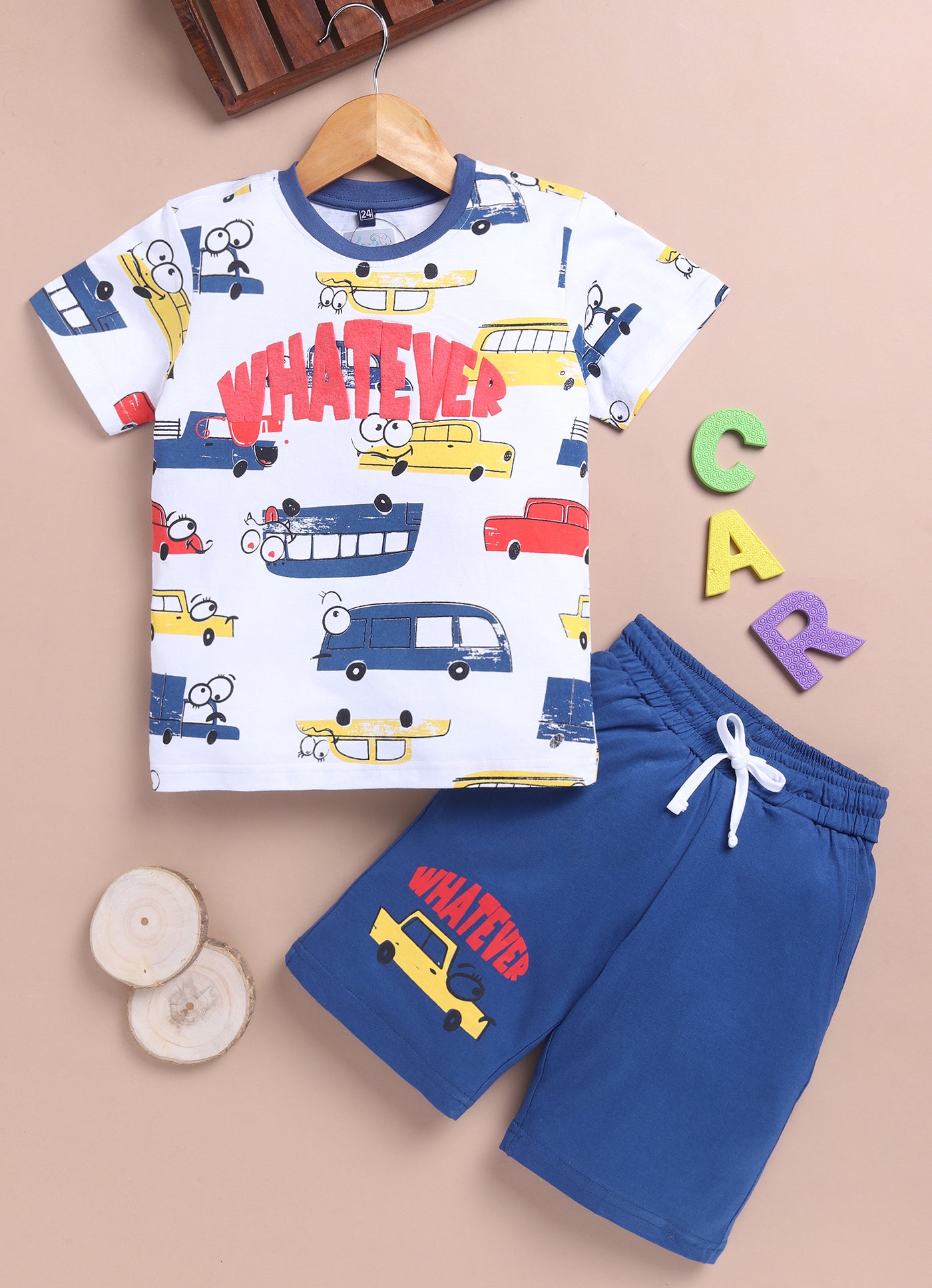LIL KNOTS Printed Pure Cotton Boy Round Neck Top Bottom Set