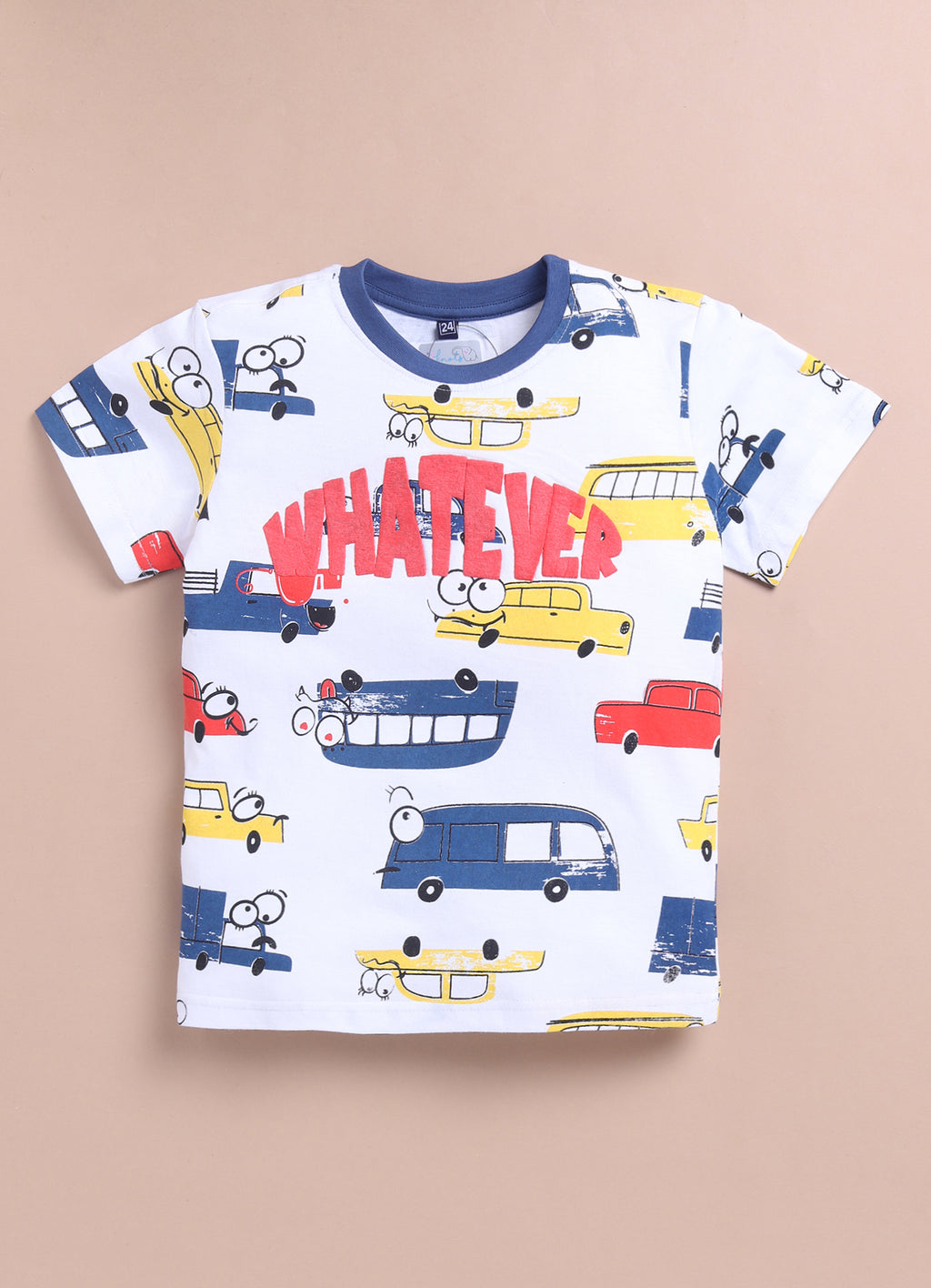 LIL KNOTS Printed Pure Cotton Boy Round Neck Top Bottom Set White