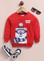 LIL KNOTS Printed Pure Cotton Girl Round Neck Sweatshirt Red