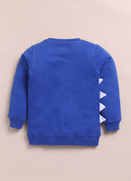 LIL KNOTS Printed Pure Cotton Boy Round Neck Sweatshirt Royal Blue