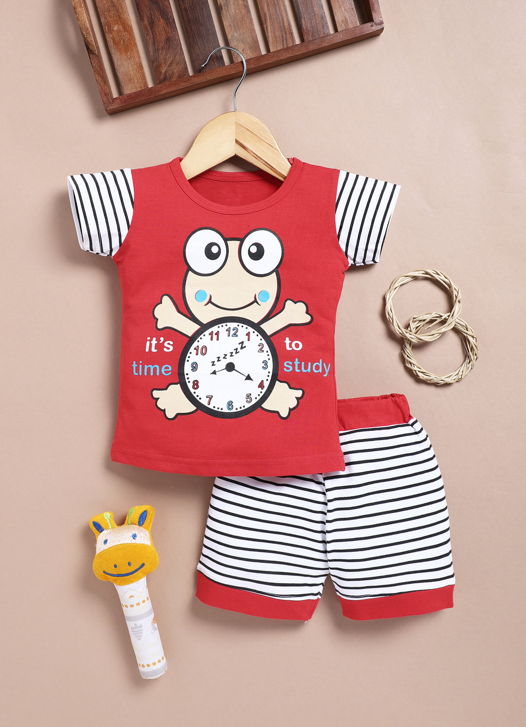 LIL KNOTS Printed Pure Cotton Girl Round Neck Top Bottom Set