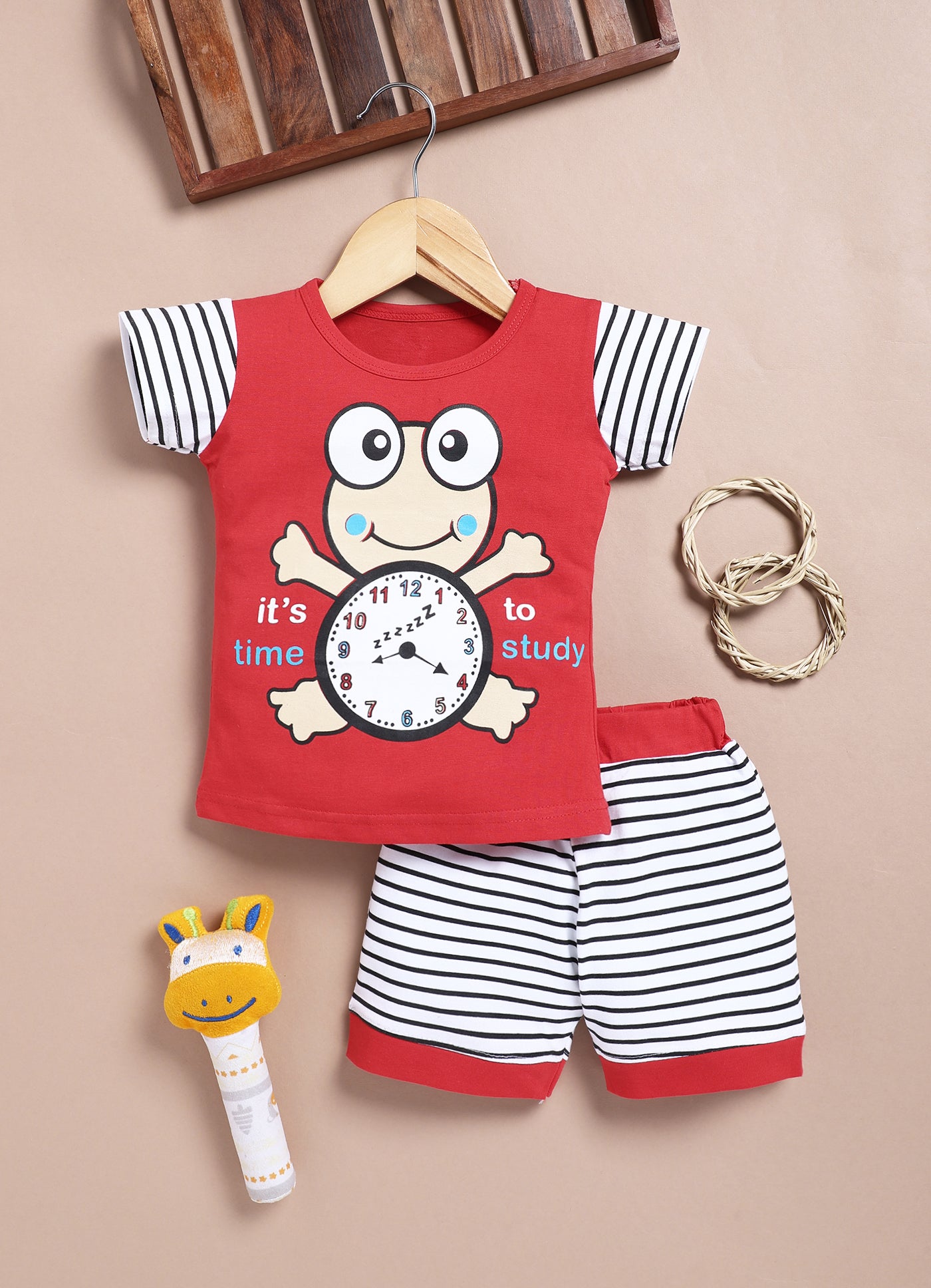 LIL KNOTS Printed Pure Cotton Girl Round Neck Top Bottom Set