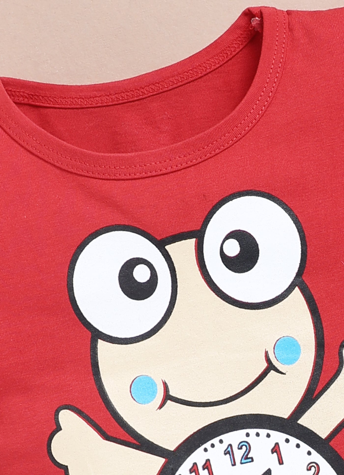 LIL KNOTS Printed Pure Cotton Girl Round Neck Top Bottom Set Red