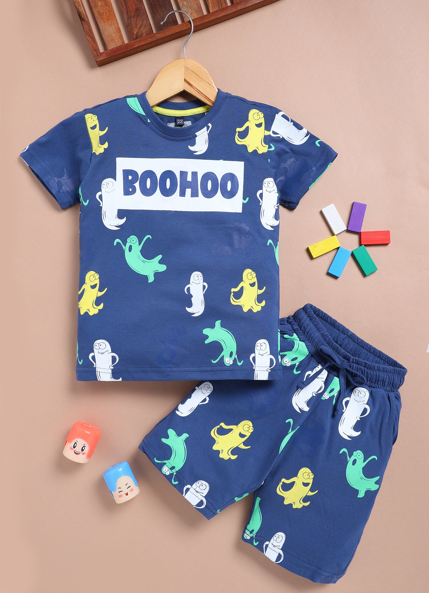 LIL KNOTS Printed Pure Cotton Boy Round Neck Coordinate Set