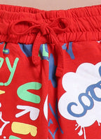 LIL KNOTS Printed Pure Cotton Round Neck Coordinate Set Red