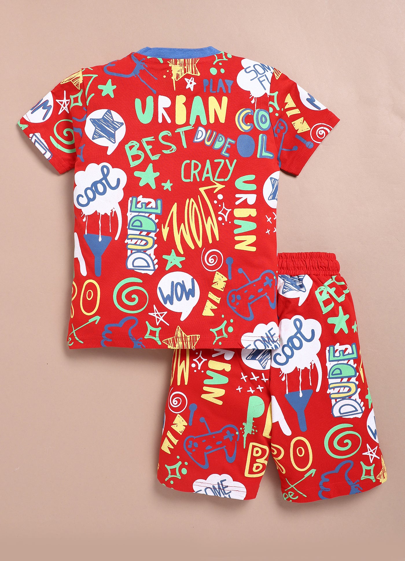LIL KNOTS Printed Pure Cotton Boy Round Neck Coordinate Set