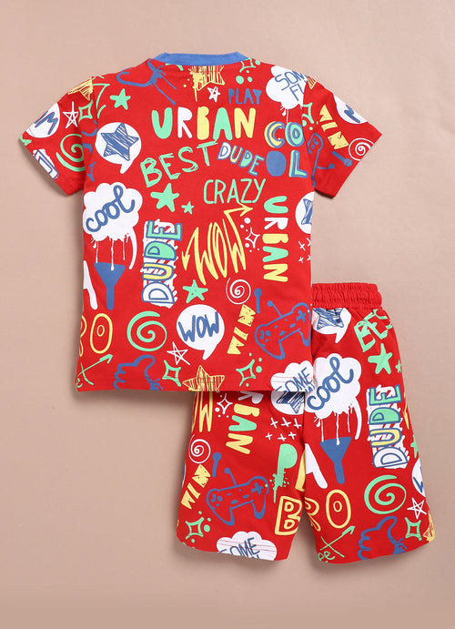 LIL KNOTS Printed Pure Cotton Boy Round Neck Coordinate Set