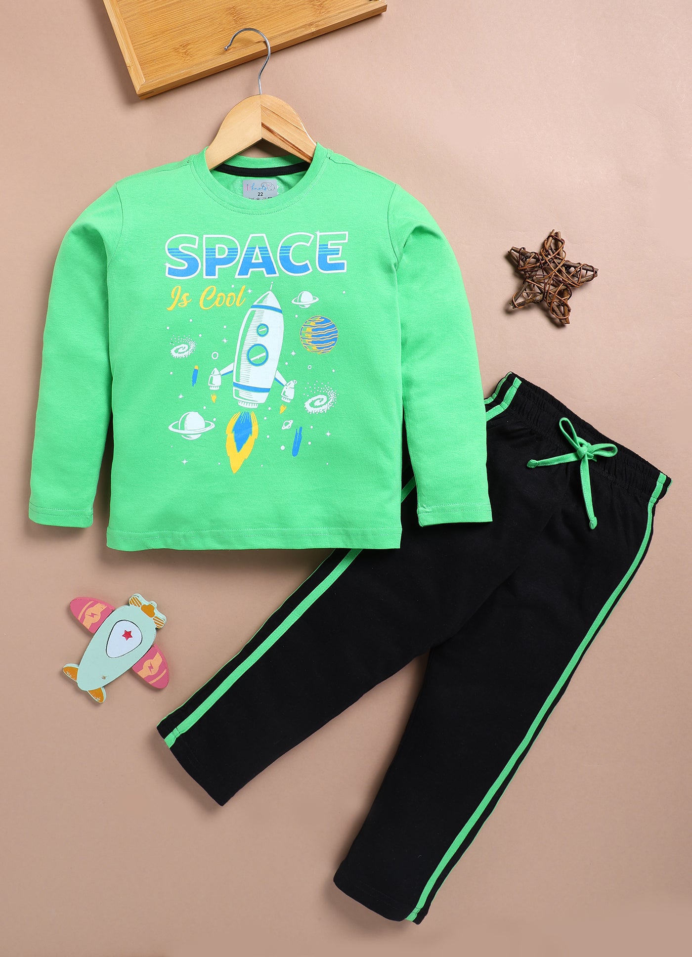 LIL KNOTS Printed Pure Cotton Boy Round Neck Top Bottom Set