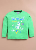 LIL KNOTS Printed Pure Cotton Boy Round Neck Top Bottom Set Parrot Green