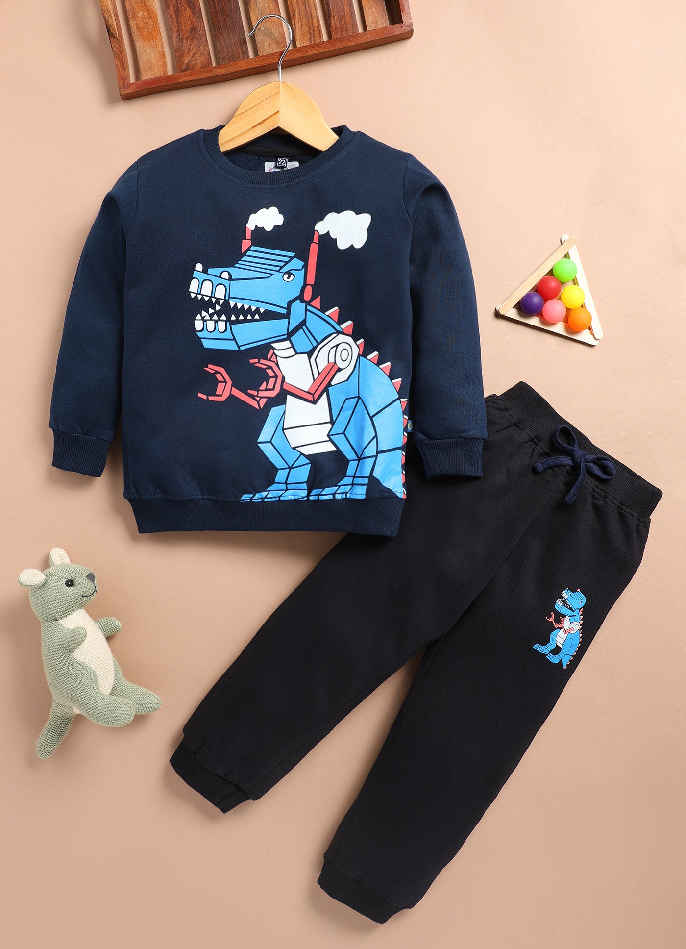 LIL KNOTS Printed Pure Cotton Boy Round Neck Top Bottom Set